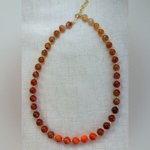 Fire orange Agate Necklace,gold plated beads.Healing,positive energy.17”. GIFT.